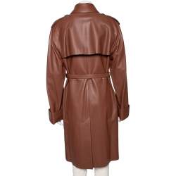 Hermès Brown Lambskin Leather Double Breasted Belted Coat M