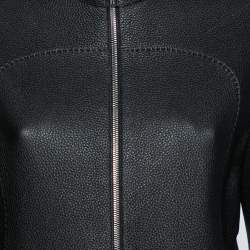 Hermes Black Leather Zip Front Biker Jacket M