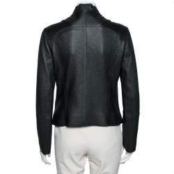 Hermes Black Leather Zip Front Biker Jacket M