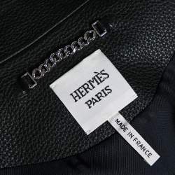 Hermes Black Leather Zip Front Biker Jacket M