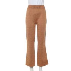 Hermes Beige Torsades Cliquetis Unies Cashmere Jacquard Knit Bootcut Pants M