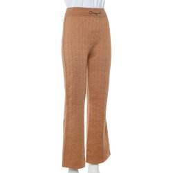 Hermes Beige Torsades Cliquetis Unies Cashmere Jacquard Knit Bootcut Pants M