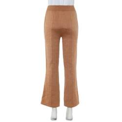 Hermes Beige Torsades Cliquetis Unies Cashmere Jacquard Knit Bootcut Pants M