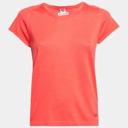 Pre Owned Hermes Coral Pink Silk Knit Short Sleeve Sweater M
