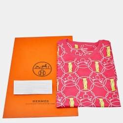 Pre Owned Hermes Rose Flash Promenade du Matin Print Cotton Shift Dress S