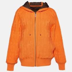 Pre Owned Hermes Orange & Brown Wool Quilted Reversible Zipped Cardigan S