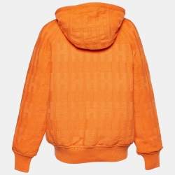 Pre Owned Hermes Orange & Brown Wool Quilted Reversible Zipped Cardigan S