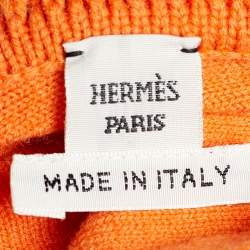 Pre Owned Hermes Orange & Brown Wool Quilted Reversible Zipped Cardigan S