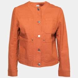 Hermes Orange Stretch Denim Jacket M