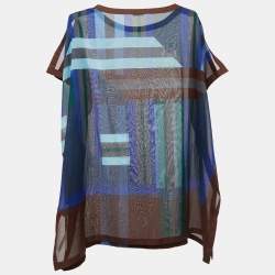 Hermes Multicolor Print Cotton Tunic Top One Size