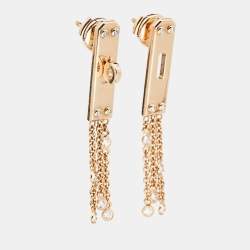 Pre Owned Hermes Kelly Gavroche Diamonds 18k Rose Gold Earrings