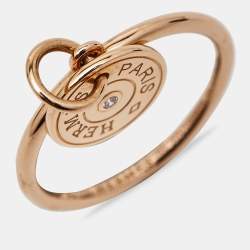 Hermès Gambade Diamond 18k Rose Gold Ring Size 51