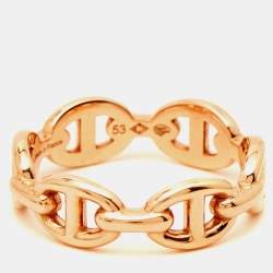 Hermès Chaine d'Ancre Enchainee 18k Rose Gold Ring Size 53
