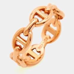 Hermès Chaine d'Ancre Enchainee 18k Rose Gold Ring Size 53