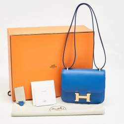 Hermes Bleu France Swift Leather Gold Finish Constance 18 Mini Bag