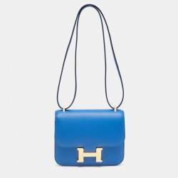 Hermes Bleu France Swift Leather Gold Finish Constance 18 Mini Bag