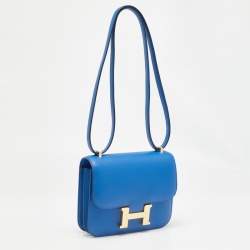 Hermes Bleu France Swift Leather Gold Finish Constance 18 Mini Bag