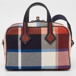 Hermès Marine/Ecru/Brique Madras Viking Canvas Victoria III Fourre-Tout Mini Bag