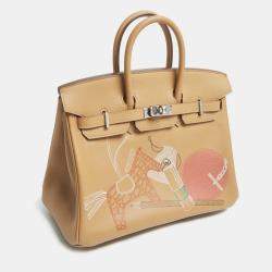 Hermès Biscuit Swift Leather Palladium Finish In and Out Birkin 25 Bag