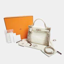 Hermès Blanc Crocodile Niloticus Himalaya Palladium Finish Kelly Retourne 32 Bag