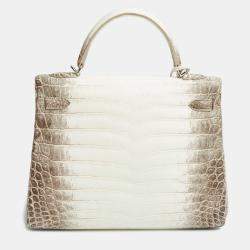 Hermès Blanc Crocodile Niloticus Himalaya Palladium Finish Kelly Retourne 32 Bag