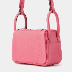 Hermes Rose Azalee Taurillon Clemence Lindy Mini Shoulder Bag