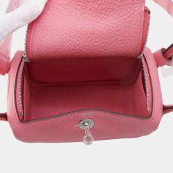 Hermes Rose Azalee Taurillon Clemence Lindy Mini Shoulder Bag