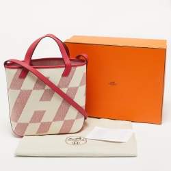 Hermes Ecru/Framboise Canvas and Swift Leather Cabas H En Biais 27 Bag