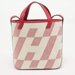 Hermes Ecru/Framboise Canvas and Swift Leather Cabas H En Biais 27 Bag