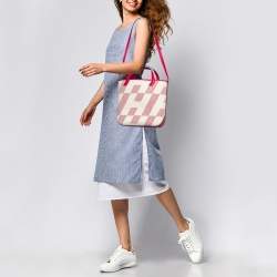 Hermes Ecru/Framboise Canvas and Swift Leather Cabas H En Biais 27 Bag