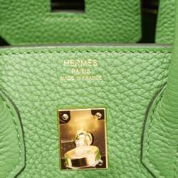 Hermes Vert Yucca Togo Leather Gold Finish Birkin 25 Bag