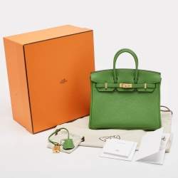 Hermes Vert Yucca Togo Leather Gold Finish Birkin 25 Bag