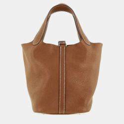 Hermes Brown Clemence Leather Picotin 18 Lock Bag