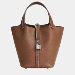 Hermes Brown Clemence Leather Picotin 18 Lock Bag