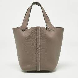 Pre Owned Hermes Etoupe Taurillon Clemence Leather Picotin Lock 18 Bag