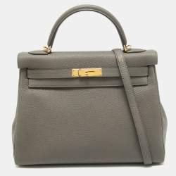 Pre Owned Hermes Etain Togo Leather Gold Finish Kelly Retourne 32 Bag