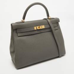 Pre Owned Hermes Etain Togo Leather Gold Finish Kelly Retourne 32 Bag