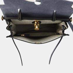 Pre Owned Hermes Herbag Zip Le Tourne Black/Blue Nuit Toile H Berline Vache Hunter Leather Size PM