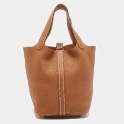 Pre Owned Hermès Gold Taurillon Clemence Leather Picotin Lock 18 Bag