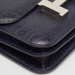 Pre Owned Hermès Bleu Indigo Ostrich Palladium Finish Constance 18 Mini Bag