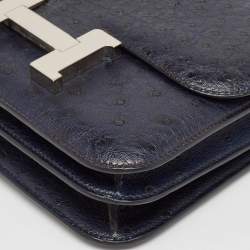 Pre Owned Hermès Bleu Indigo Ostrich Palladium Finish Constance 18 Mini Bag