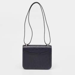 Pre Owned Hermès Bleu Indigo Ostrich Palladium Finish Constance 18 Mini Bag