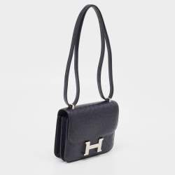 Pre Owned Hermès Bleu Indigo Ostrich Palladium Finish Constance 18 Mini Bag