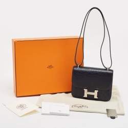 Pre Owned Hermès Bleu Indigo Ostrich Palladium Finish Constance 18 Mini Bag