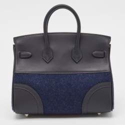 Hermes Caban/Bleu Nuit Swift Leather and Feutre Palladium Finish Limited Edition Birkin 25 Go Team Bag