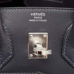 Hermes Caban/Bleu Nuit Swift Leather and Feutre Palladium Finish Limited Edition Birkin 25 Go Team Bag
