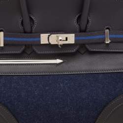 Hermes Caban/Bleu Nuit Swift Leather and Feutre Palladium Finish Limited Edition Birkin 25 Go Team Bag