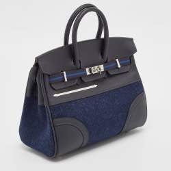 Hermes Caban/Bleu Nuit Swift Leather and Feutre Palladium Finish Limited Edition Birkin 25 Go Team Bag