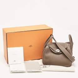 Hermes Etoupe Togo Leather Palladium Finish Mini Lindy Bag