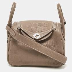 Hermes Etoupe Togo Leather Palladium Finish Mini Lindy Bag